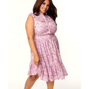 NWT Unique Vintage Sweet Delight Prairie Dress Purple Floral Fit Flare Ruffle 3X